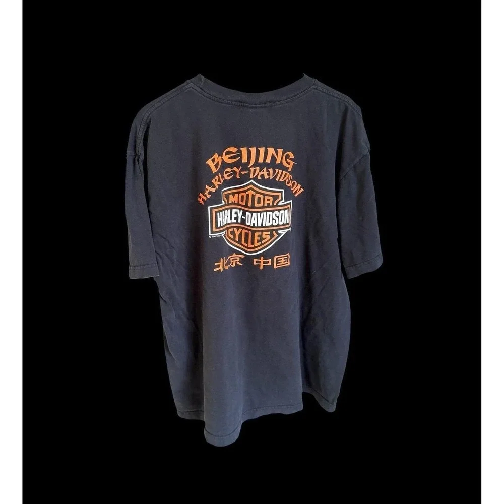 Vintage 2005 Harley Davidson Beijing Men's T-Shirt Sz XL Black‎ Faded